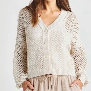 SPLENDID Brenda Cardigan Cream Open Knit Beach Sweater Size Large